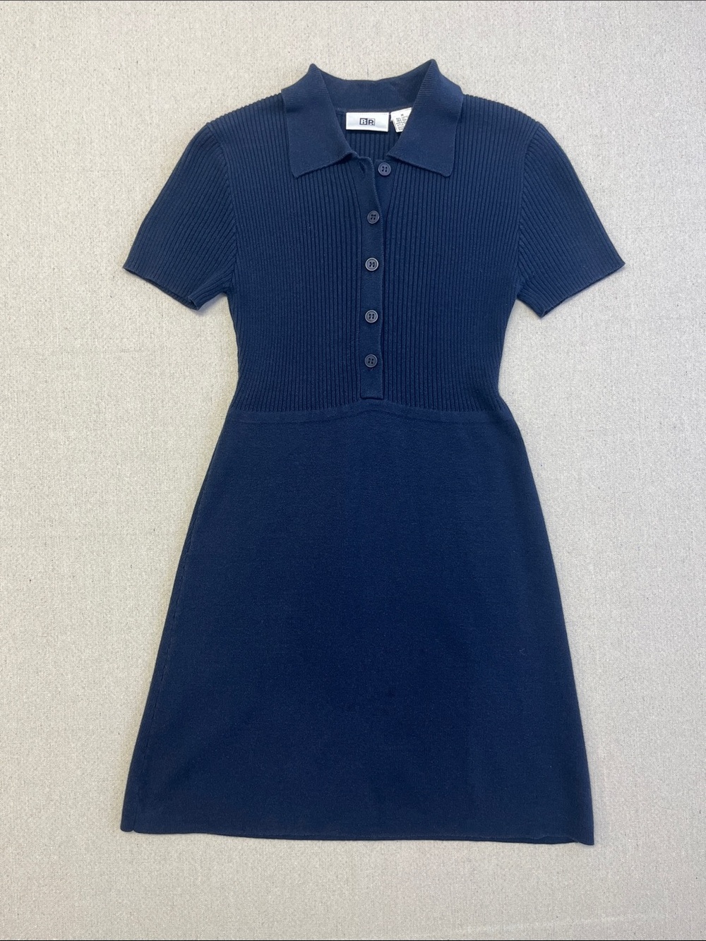 BP Rib Knit Polo Sweater Dress Navy Fit & Flare Preppy Coastal Size Medium